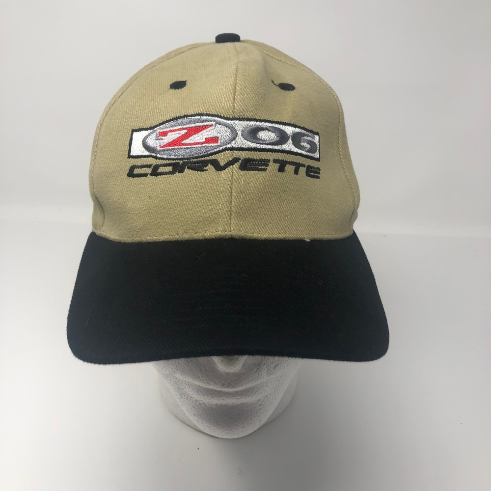 Corvette Z06 Embroidered Baseball Cap Tan Black‎ Adjustable Strap Men